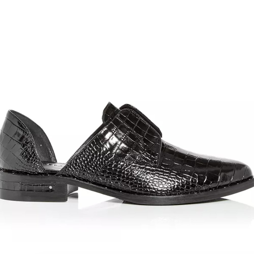 Freda Salvador Women's Croc Embossed D'Orsay Loafers in black, Size 9